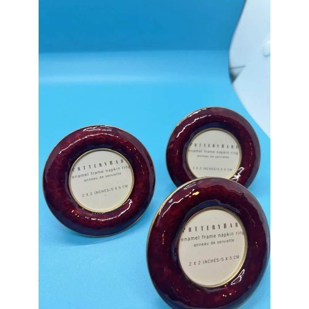 3 Pottery Barn Enameled Photo Frame Napkin Rings Holiday Thanksgiving christmas
